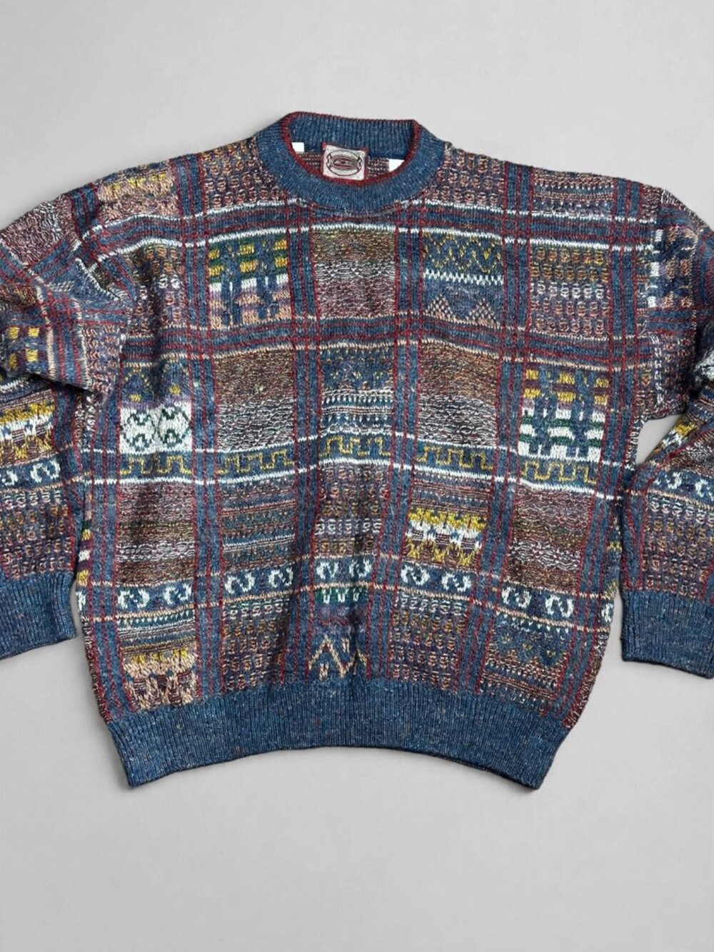 Noga 1950 Mens Made in Italy Wool Blend Patterned Crewneck Sweater L